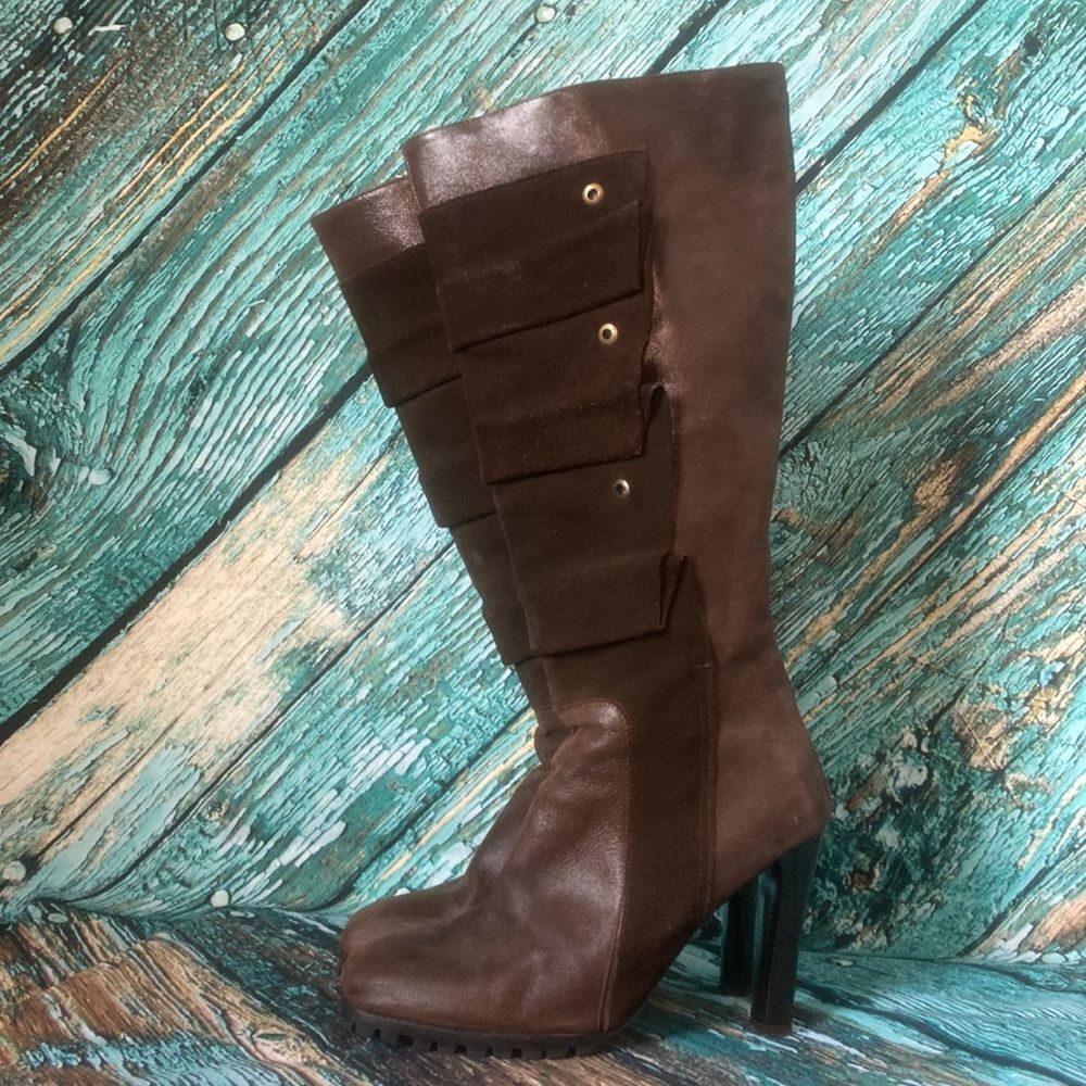 Women's Brown High-Heel Knee Boot - Picture 3 of 5
